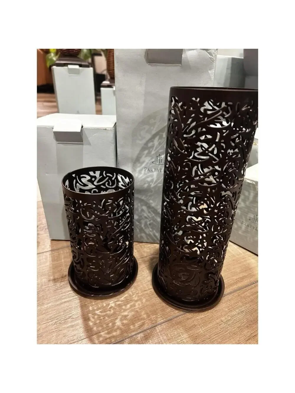 Partylite Thai Inspiration Metal Pillar Candle Sleeves With Bases Set Of 2 NEW